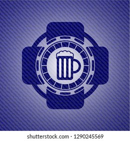 beer jar icon inside denim background