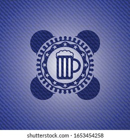beer jar icon inside emblem with jean texture