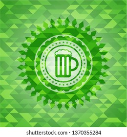 beer jar icon inside green emblem with mosaic background