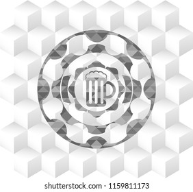 beer jar icon inside grey emblem. Retro with geometric cube white background