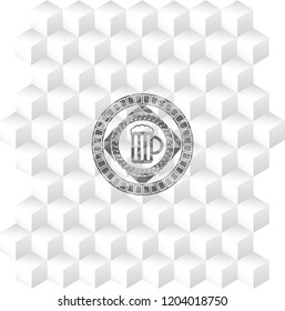beer jar icon inside grey emblem. Vintage with geometric cube white background