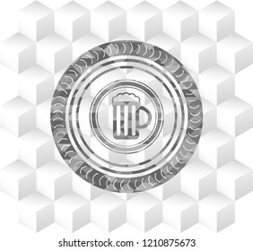 beer jar icon inside grey emblem. Retro with geometric cube white background