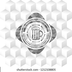 beer jar icon inside grey icon or emblem with geometric cube white background