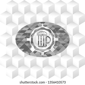 beer jar icon inside grey emblem. Retro with geometric cube white background