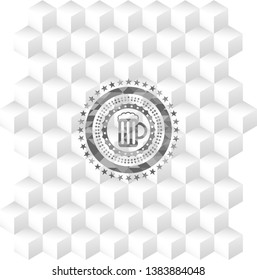 beer jar icon inside grey emblem. Retro with geometric cube white background