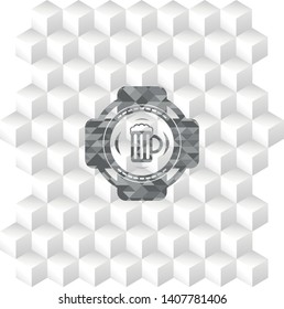 beer jar icon inside grey emblem with cube white background