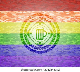 beer jar icon inside lgbt colors emblem. 