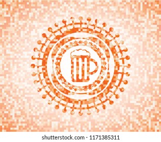 beer jar icon inside orange mosaic emblem with background