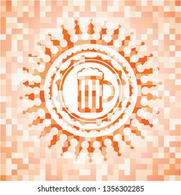 beer jar icon inside orange tile background illustration. Square geometric mosaic seamless pattern with emblem inside.