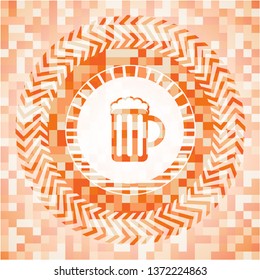beer jar icon inside orange mosaic emblem with background