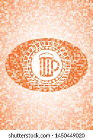 beer jar icon inside orange mosaic emblem