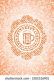 beer jar icon inside orange mosaic emblem with background