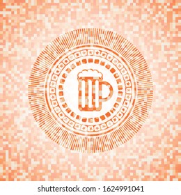 beer jar icon inside orange tile background illustration. Square geometric mosaic seamless pattern with emblem inside.