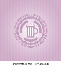 beer jar icon inside pink emblem. Retro
