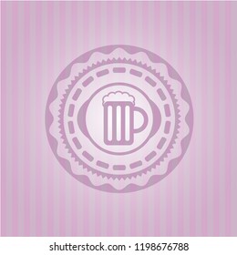 beer jar icon inside pink emblem. Retro