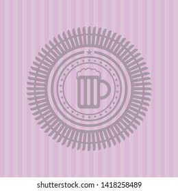 beer jar icon inside pink emblem. Vintage.