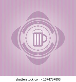 beer jar icon inside pink emblem