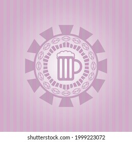 beer jar icon inside pink icon or emblem. Elegant design. 