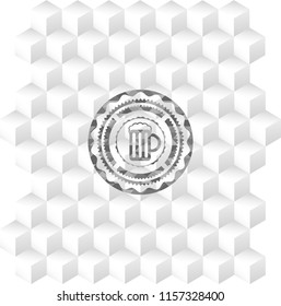 beer jar icon inside realistic grey emblem with geometric cube white background