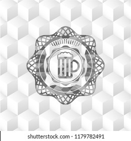 beer jar icon inside realistic grey emblem with geometric cube white background