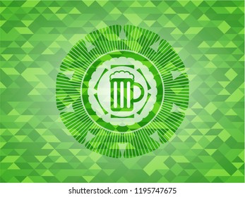 beer jar icon inside realistic green mosaic emblem