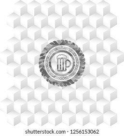 beer jar icon inside realistic grey emblem with geometric cube white background