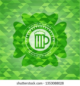 beer jar icon inside realistic green mosaic emblem