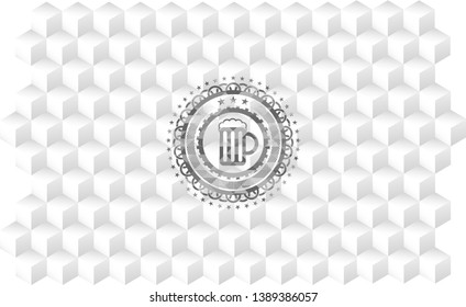 beer jar icon inside realistic grey emblem with cube white background