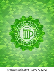 beer jar icon inside realistic green mosaic emblem