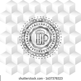 beer jar icon inside realistic grey emblem with cube white background
