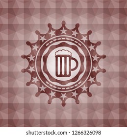 beer jar icon inside red geometric emblem. Seamless.
