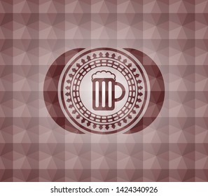 beer jar icon inside red seamless polygonal badge.