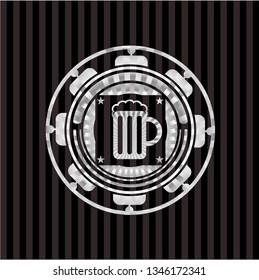 beer jar icon inside silver emblem