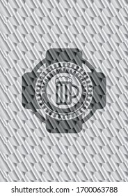 beer jar icon inside silver emblem or badge. Scales pattern. Vector Illustration. Detailed.