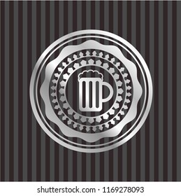 beer jar icon inside silvery shiny badge