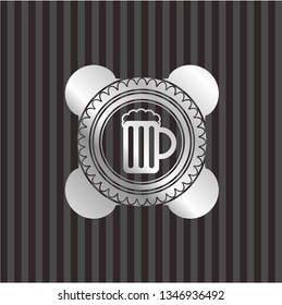 beer jar icon inside silvery shiny badge