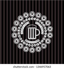 beer jar icon inside silvery badge