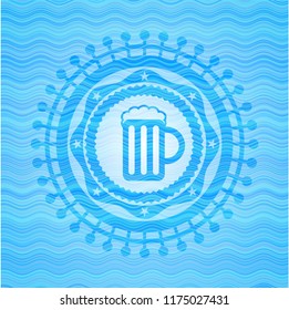 beer jar icon inside water concept style badge.