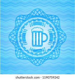beer jar icon inside water concept style badge.