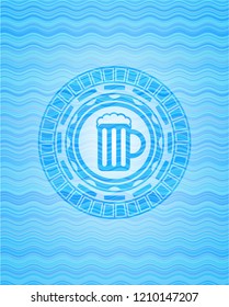 beer jar icon inside water concept style badge.
