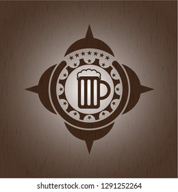 beer jar icon inside wood emblem. Vintage.