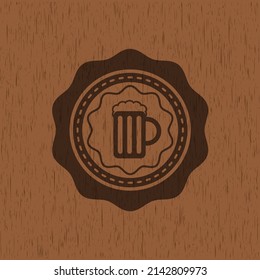 beer jar icon inside wood emblem. Retro. 