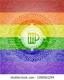 beer jar icon on mosaic background with the colors of the LGBT flag