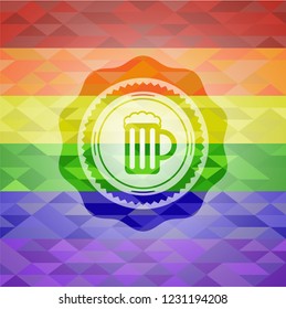 beer jar icon on mosaic background with the colors of the LGBT flag