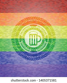 beer jar icon on mosaic background with the colors of the LGBT flag