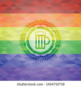 beer jar icon on mosaic background with the colors of the LGBT flag
