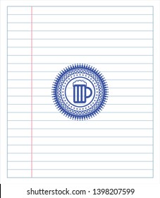 beer jar icon pen emblem. Blue ink. Vector Illustration. Detailed.