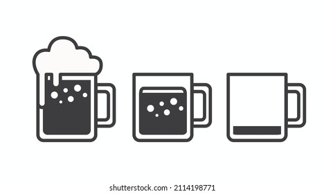 Beer Jar Icon Set. Vector isolated set of illustration of beer jars full and empty