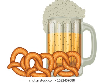 beer jar with pretzel oktoberfest celebration icon vector illustration design