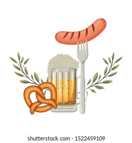 beer jar with pretzel and sausage oktoberfest celebration icon vector illustration design